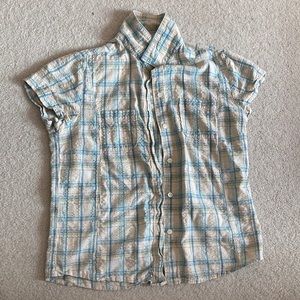 Tan & Blue Plaid Patterned Shirt